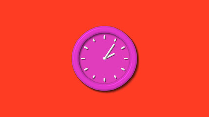 New pink color 3d wall clock isolated on red background,12 hours wall clock