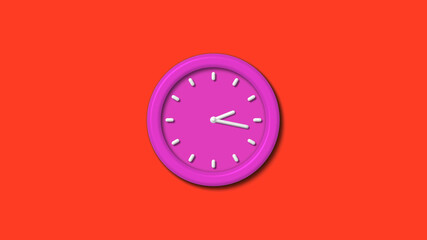 New pink color 3d wall clock isolated on red background,12 hours wall clock