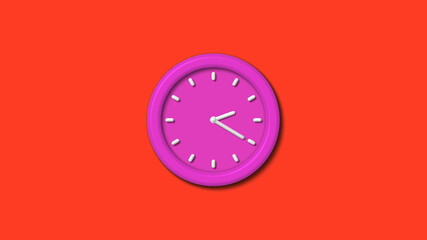 New pink color 3d wall clock isolated on red background,12 hours wall clock