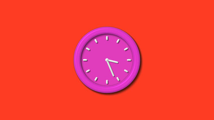 New pink color 3d wall clock isolated on red background,12 hours wall clock