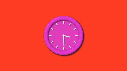 New pink color 3d wall clock isolated on red background,12 hours wall clock