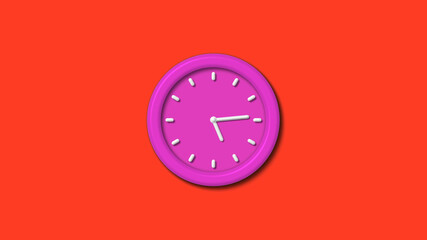 New pink color 3d wall clock isolated on red background,12 hours wall clock