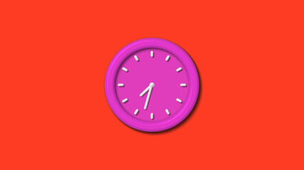 New pink color 3d wall clock isolated on red background,12 hours 3d wall clock