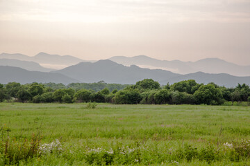 Beautiful sunset over the hills of Nahodka