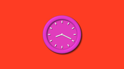 New pink color 3d wall clock isolated on red background,12 hours 3d wall clock
