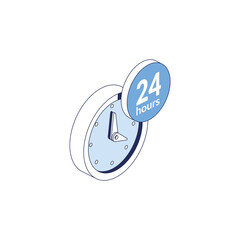 Time clock work hour. Vector 3d line isometric, color web icons set, new flat style. Creative illustration, idea for infographics.