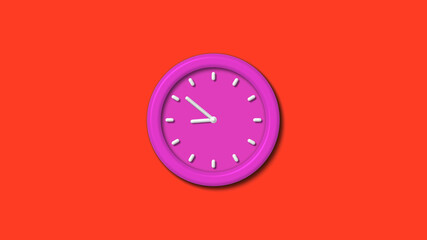 New pink color 3d wall clock isolated on red background,12 hours counting down wall clock isolated