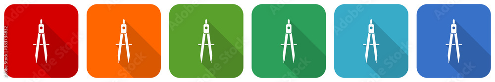 Poster learning, education icon set, flat design vector illustration in 6 colors options for webdesign and 