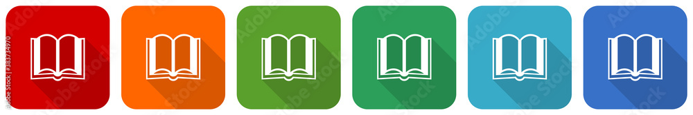 Poster book icon set, flat design vector illustration in 6 colors options for webdesign and mobile applicat