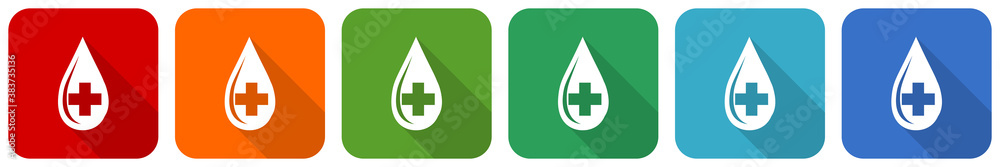 Poster blood icon set, flat design vector illustration in 6 colors options for webdesign and mobile applica