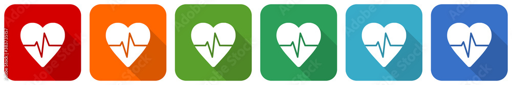 Fototapete pulse icon set, flat design vector illustration in 6 colors options for webdesign and mobile applica