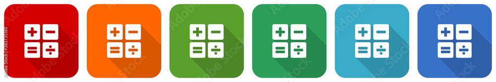Poster Calculator icon set, flat design vector illustration in 6 colors options for webdesign and mobile applications