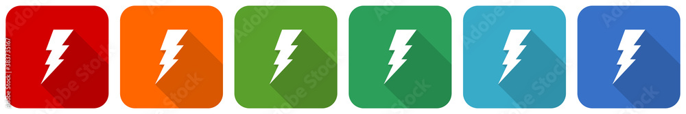 Leinwandbilder bolt icon set, flat design vector illustration in 6 colors options for webdesign and mobile applicat