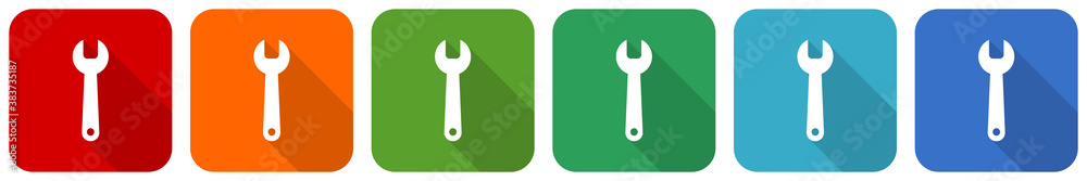 Leinwandbilder Tool icon set, flat design vector illustration in 6 colors options for webdesign and mobile applications