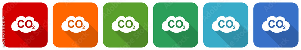 Aufkleber carbon dioxide icon set, flat design vector illustration in 6 colors options for webdesign and mobil