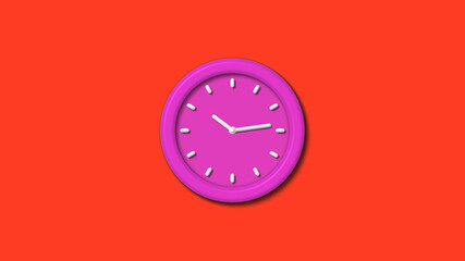 New pink color 3d wall clock isolated on red background,12 hours counting down wall clock isolated