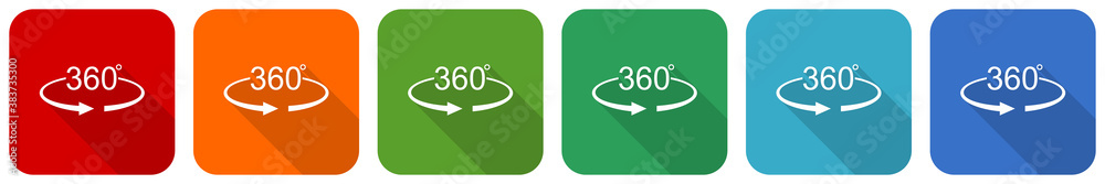 Aufkleber panorama 360 icon set, flat design vector illustration in 6 colors options for webdesign and mobile 