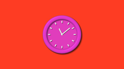 New pink color 3d wall clock isolated on red background,12 hours counting down wall clock isolated