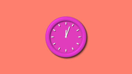 New pink color 3d wall clock isolated on red light background,12 hours clock isolated