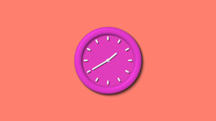 Amazing pink color 3d wall clock isolated on red light background,1 hours clock isolated