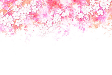 桜のシルエットとピンクのブラシタッチの背景
