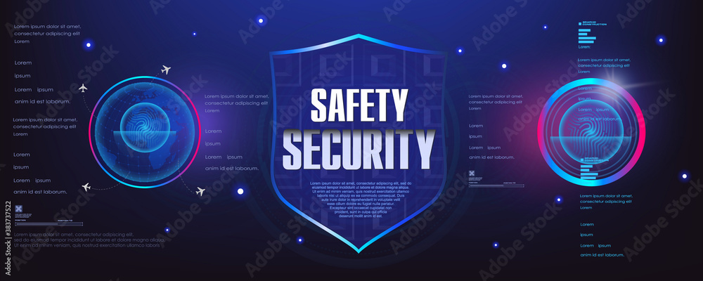 Poster security shield. safety and security. futuristic cyber banner with the concept of protecting your da