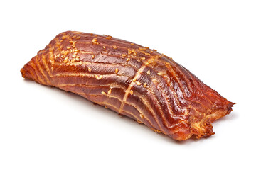 Cold smoked salmon roll, isolated on white background