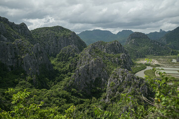 Naklejka premium Beautiful Nature Mountains top view (Khao Dang) Sam Roi Yot National Park. Prachuap Khiri Khan, Thailand.
