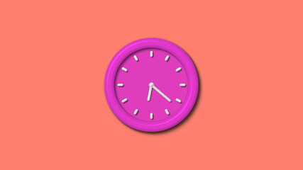 Pink color 3d wall clock isolated on red light background,counting down clock isolated