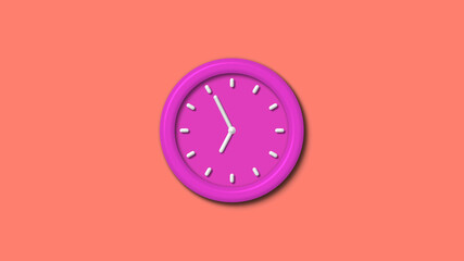 Pink color 3d wall clock isolated on red light background,counting down clock isolated