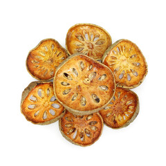 Bael fruit dried with isolated on white background