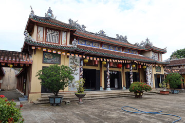 Hoi An, Vietnam, February 21, 2020: Facade of the Chùa Phước Lâm temple. Hoi An, Vietnam
