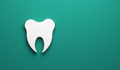 Tooth 3D image banner on green background copy space template