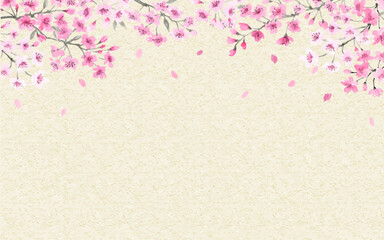 桜の背景　和紙　墨彩画