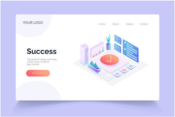 Success isometric. landing page vector template
