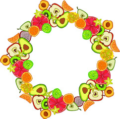 Cute frame with bright hand-drawn fruits