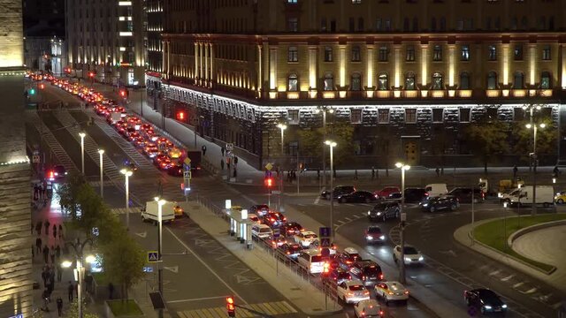 Night view of Lubyanka square in Moscow, building of the Federal Security Service