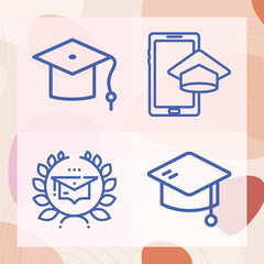 Simple set of commencement ceremony related lineal icons