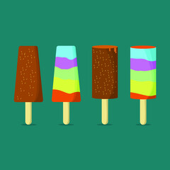 Vector illustration of 4 ice cream sticks
