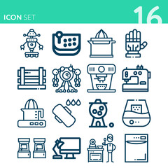Simple set of 16 icons related to computerized