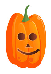 Funny comic smiling jack-o-lantern pumpkin with kind face vector illustration isolated on white background