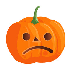 Happy Halloween autumnal party pumpkin with sad face expression vector illustration isolated on white background