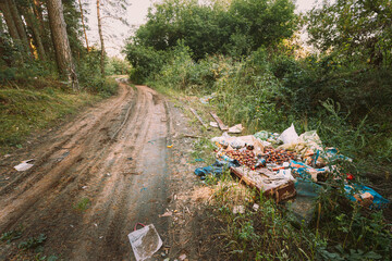Pile Of Garbage Left By People In Forest