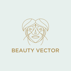 Vector logo design template in trendy linear style - woman's face - abstract emblem for cosmetics and beauty products