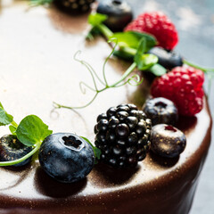 chocolate cake with blackberries and raspberries