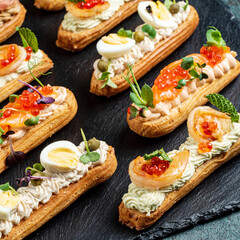 Christmas appetizers on the stone board