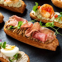 Christmas appetizers on the stone board