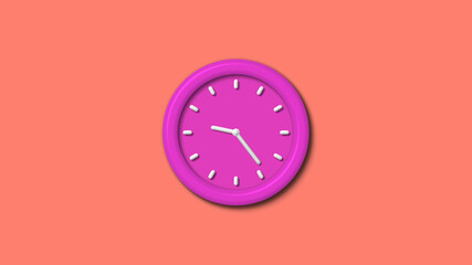 New pink color 3d wall clock isolated on red light background, Clock isolated