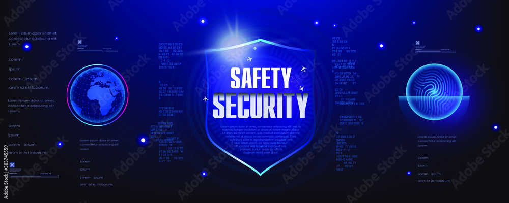 Poster safety and security. futuristic cyber banner with the concept of protecting your data from unauthori