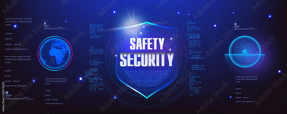 Poster safety and security. futuristic cyber banner with the concept of protecting your data from unauthori